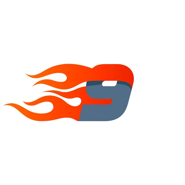 Logo rychlého požáru číslo devět. Ikona rychlosti a sportu. — Stockový vektor