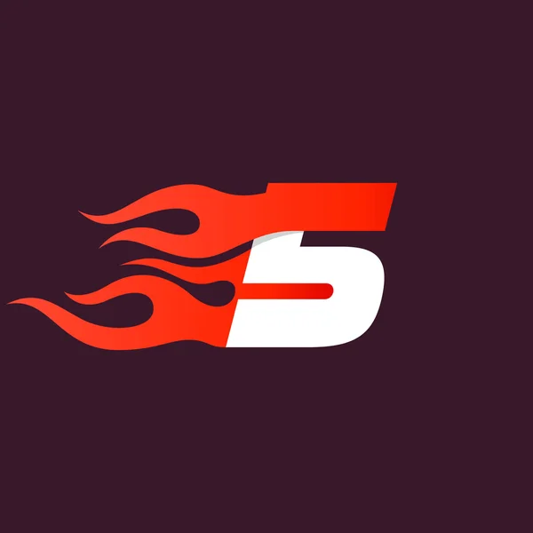 Fuego rápido número cinco logotipo. Icono de velocidad y deporte en la oscuridad . — Vector de stock