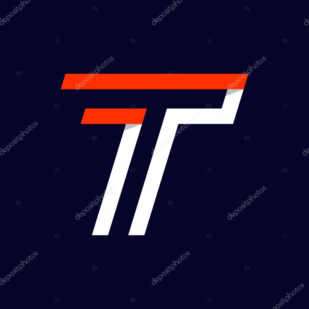 Fast speed two lines letter T logo on black. Sport elements for sportswear, t-shirt, banner, card, labels or posters.