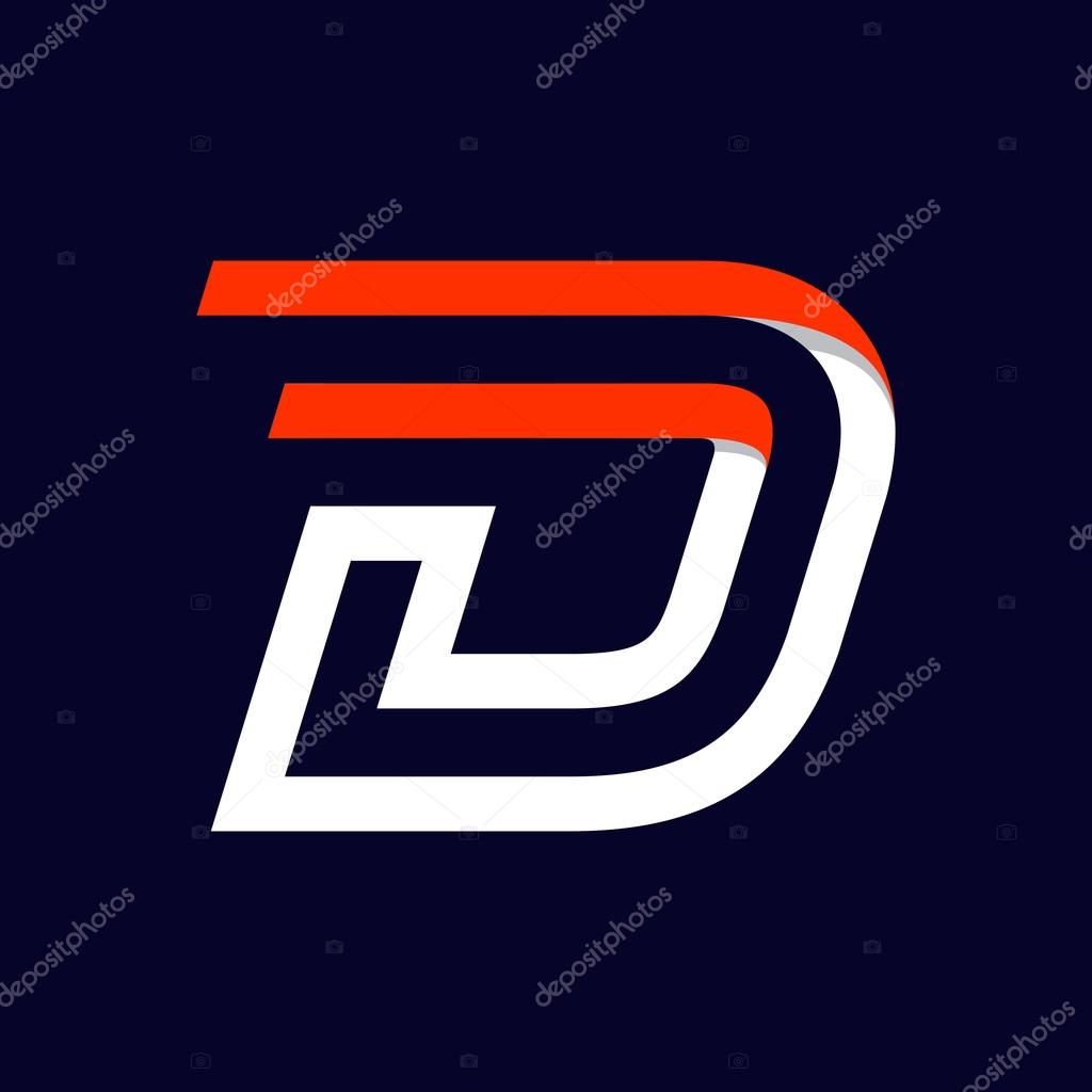 Fast speed two lines letter D logo on black. Sport elements for sportswear, t-shirt, banner, card, labels or posters.