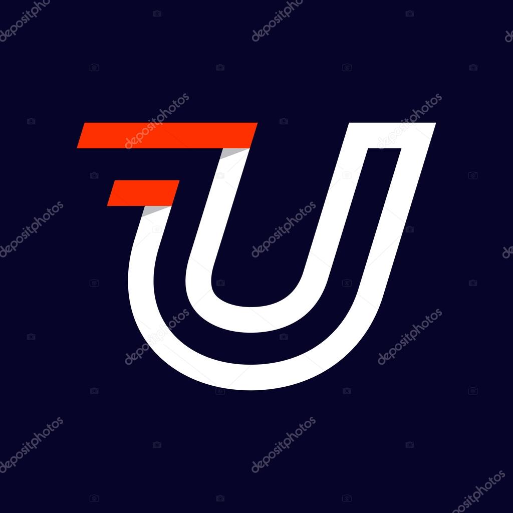 Fast speed two lines letter U logo on black. Sport elements for sportswear, t-shirt, banner, card, labels or posters.