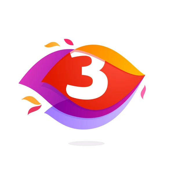 Number three logo in flame intersection icon. — Stock Vector