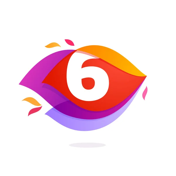 Number six logo in flame intersection icon. — Stock Vector