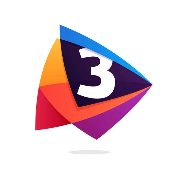 Číslo tři logo v ikona tlačítka Play trojúhelníku. — Stockový vektor