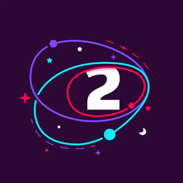 Αριθμός δύο λογότυπο σε τροχιές του χώρο, αστέρια και πλανήτες. — Διανυσματικό Αρχείο