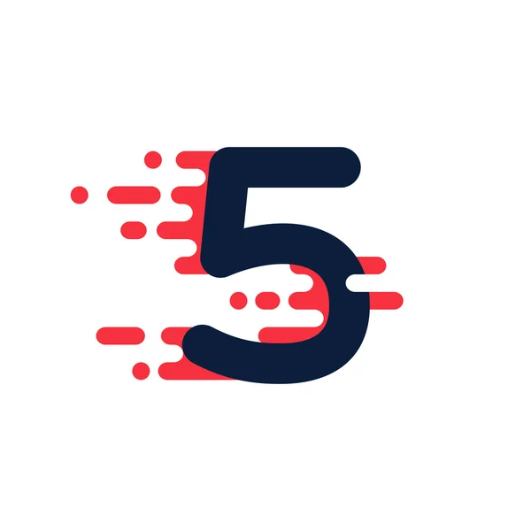 Nummer fem logotyp med snabb hastighet linjer. — Stock vektor
