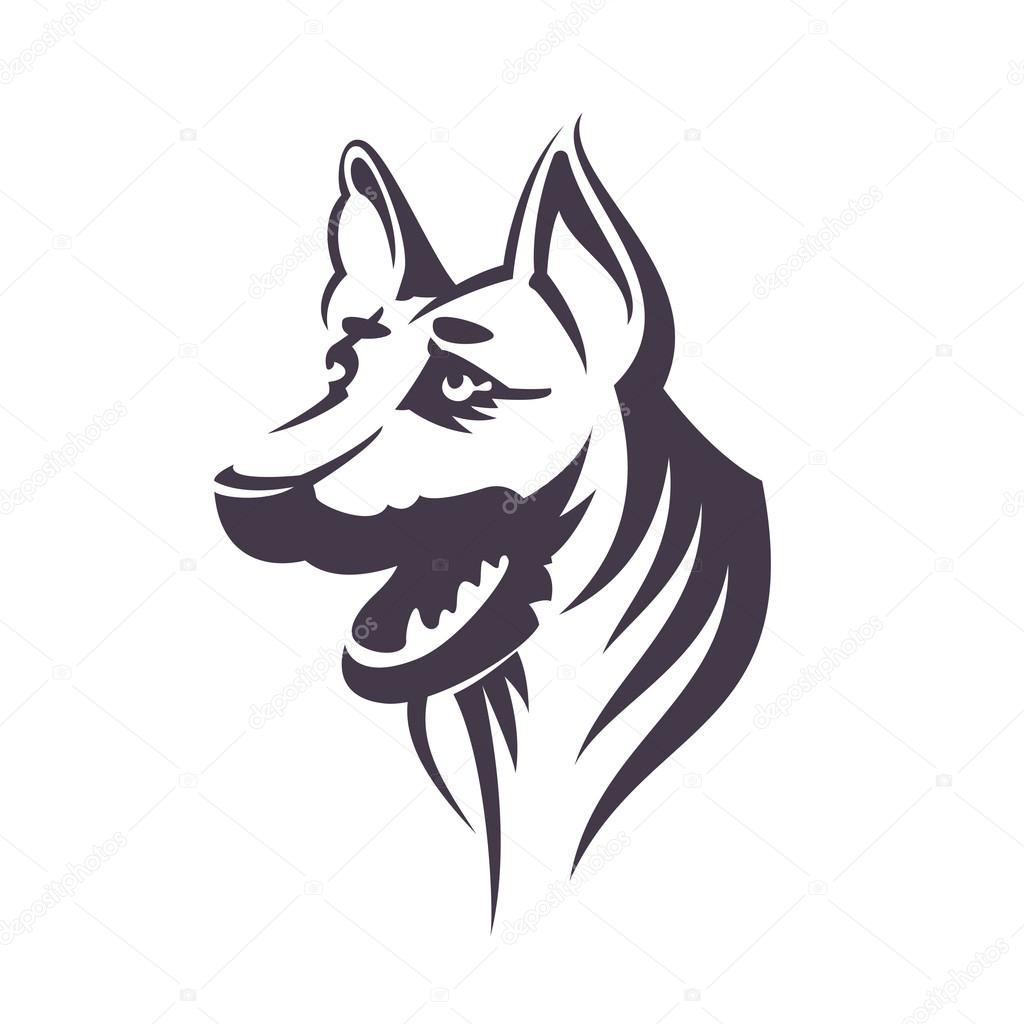 German Shepherd line head. Animal design elements for sport team branding, T-shirt, label, badge, card or illustration.