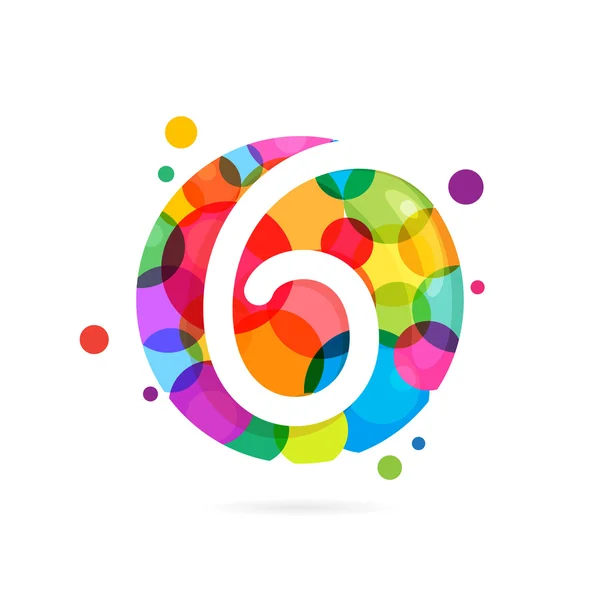 Logotipo número seis com pontos de arco-íris . —  Vetores de Stock