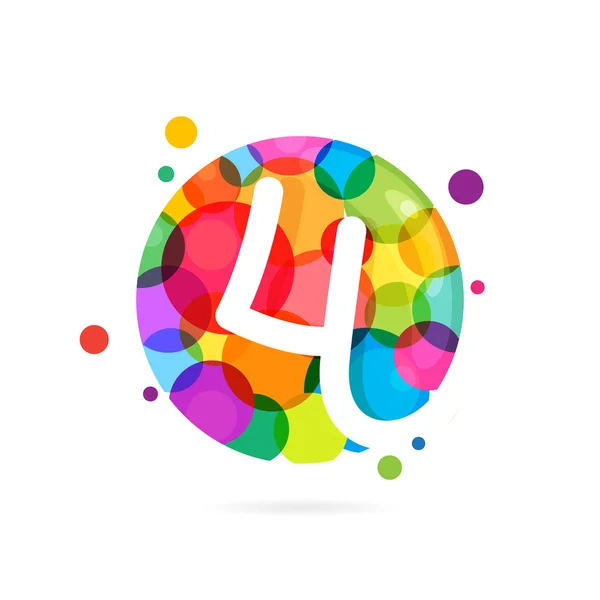 Logotipo número cuatro con puntos de arco iris . — Archivo Imágenes Vectoriales