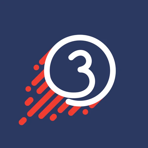 Logo numéro trois en cercle avec ligne de vitesse . — Image vectorielle