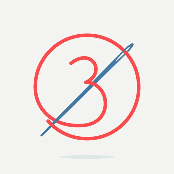Logo numéro trois avec aiguille et fil . — Image vectorielle