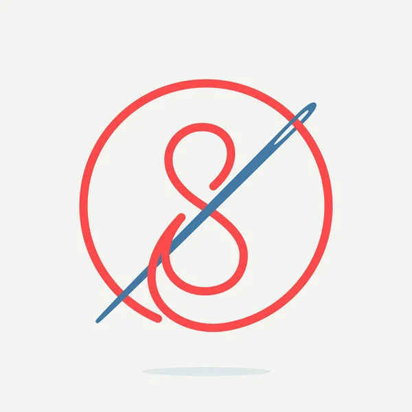 Logo numéro huit avec aiguille et fil . — Image vectorielle