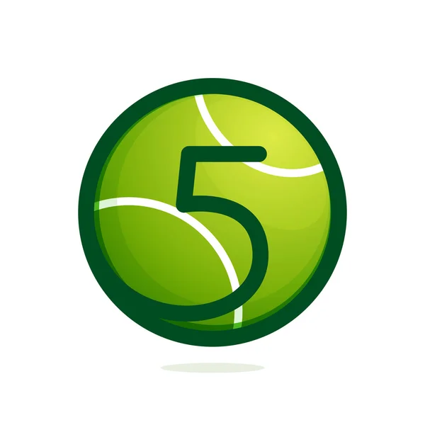 Logo numéro cinq avec balle de tennis . — Image vectorielle