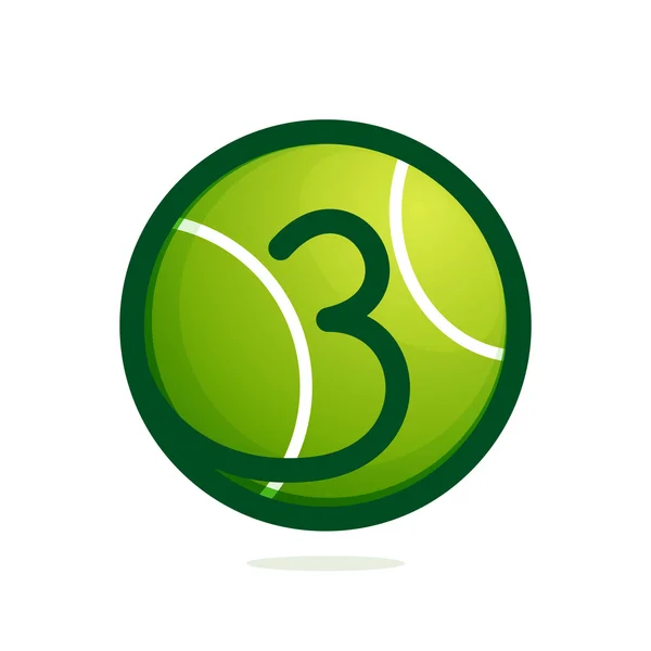 Nummer drei Logo mit Tennisball. — Stockvektor