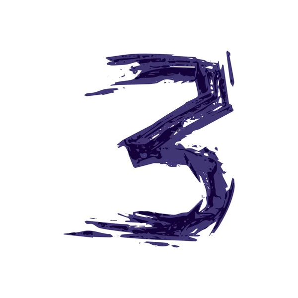Номер три логотип руки намальований сухою щіткою . — стоковий вектор
