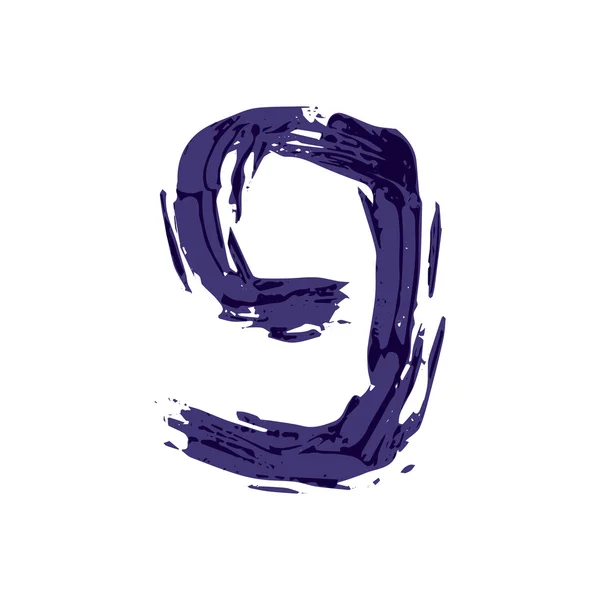 Numero nove logo disegnato a mano con pennello a secco . — Vettoriale Stock