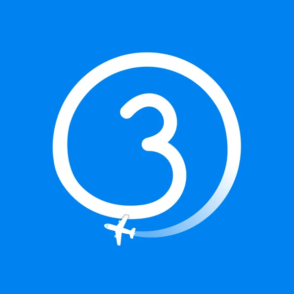 Nummer drie logo met luchtvaartmaatschappij en vliegtuig. — Stockvector