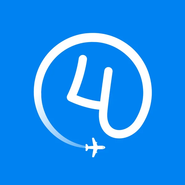 Szám négy logó a légitársaság és a sík. — Stock Vector