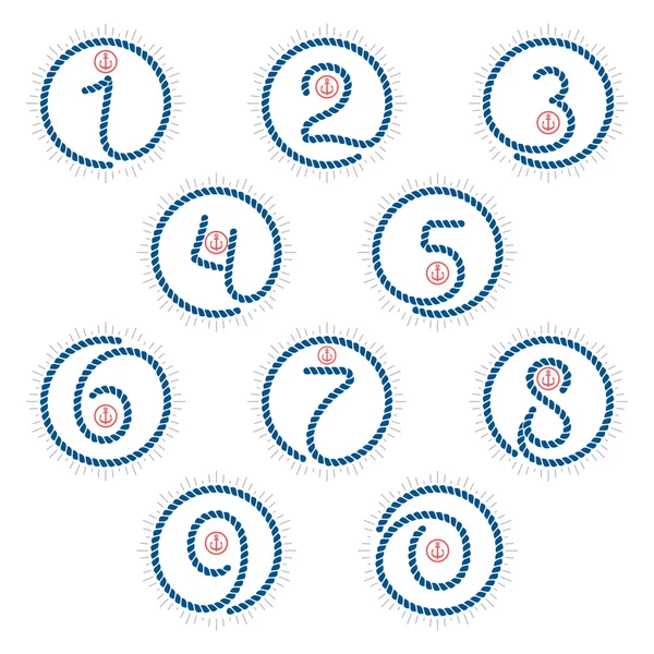 Conjunto de números logotipos con brújula estrella y ancla . — Archivo Imágenes Vectoriales