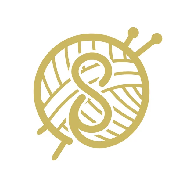 Logo numéro huit avec écheveau de fils et aiguilles à tricoter . — Image vectorielle