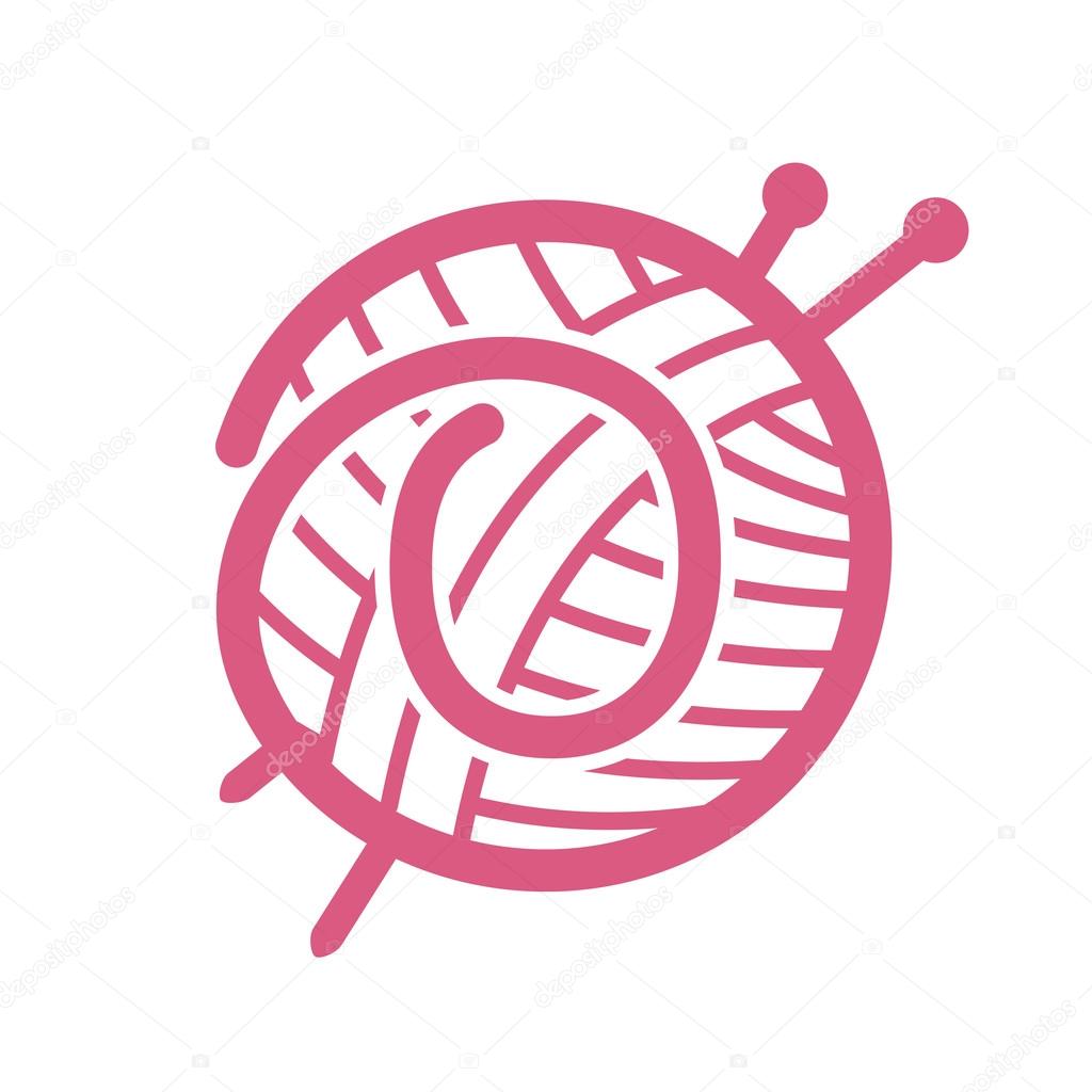 Number zero logo with skein of yarn and knitting needles. Vintage font style, vector design template elements for yarn shop, card, labels or posters.