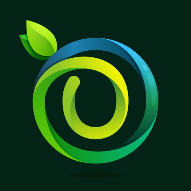 Yeşil yaprakları ve su dalgaları ile sıfır logo numara.
