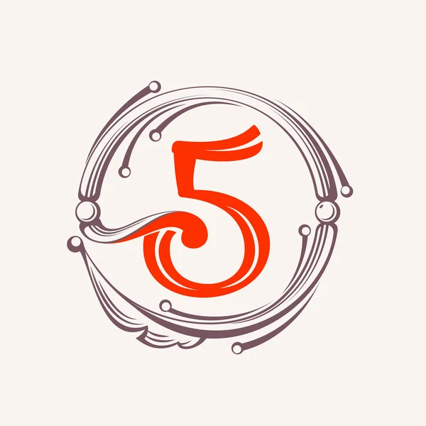 П'ятий логотип у квітковому вінтажному стилі . — стоковий вектор