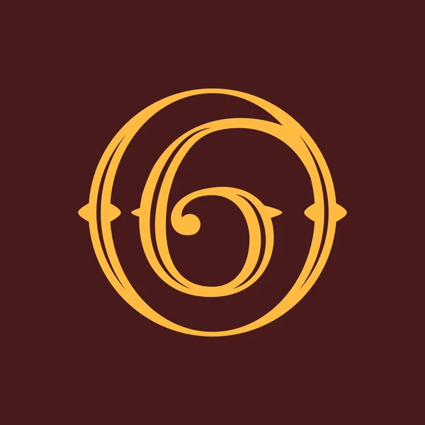 Number six logo in vintage circle. — Stock Vector