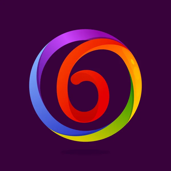 Nummer sex logotyp i färgglada cirkel. — Stock vektor