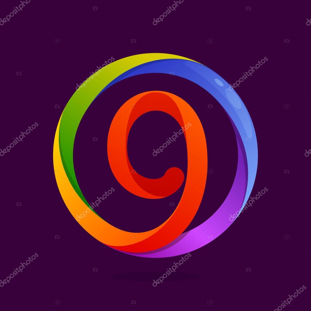 Number nine logo in colorful circle. Vector design for banner, presentation, web page, card, labels or posters.