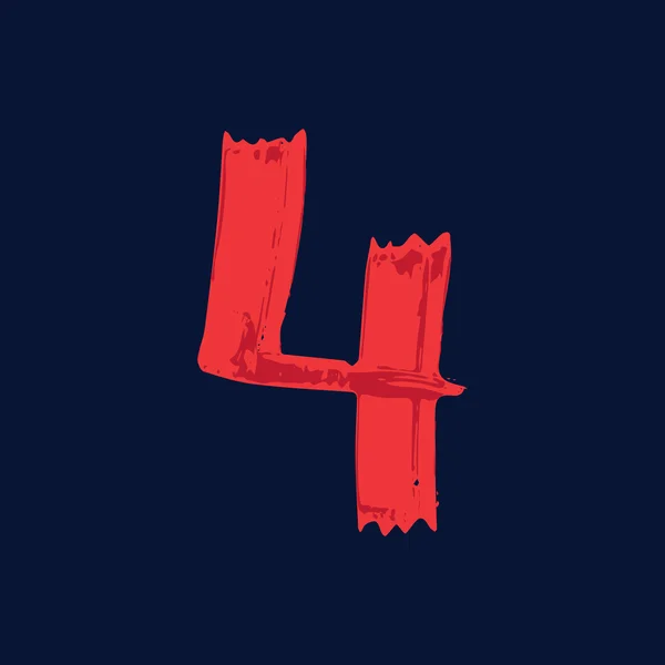 Nummer fyra logotyp med grunge penseldrag. — Stock vektor