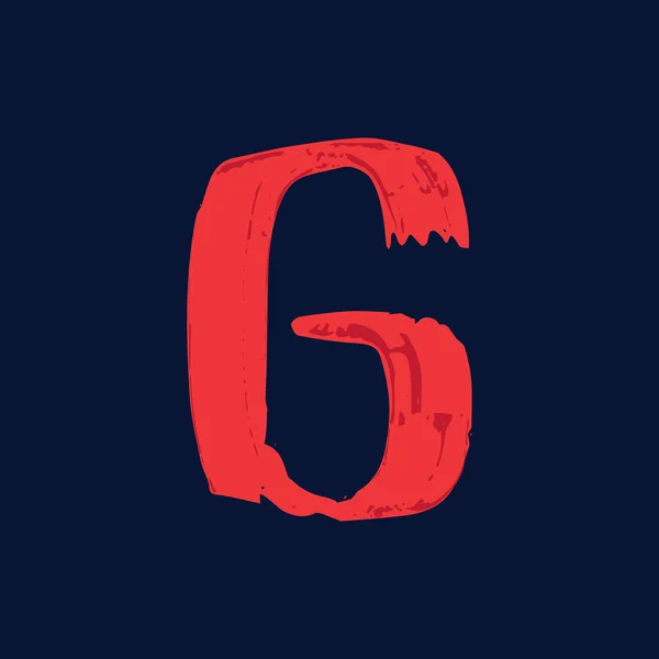 Numer sześć logo z grunge w pociągnięcia pędzlem. — Wektor stockowy