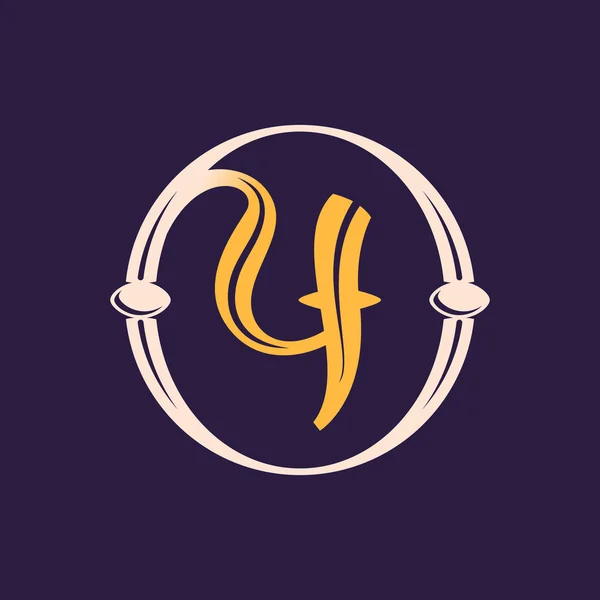 Logotipo número cuatro en círculo vintage dorado . — Vector de stock