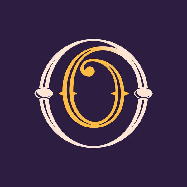 Logotipo número cero en círculo vintage dorado . — Vector de stock