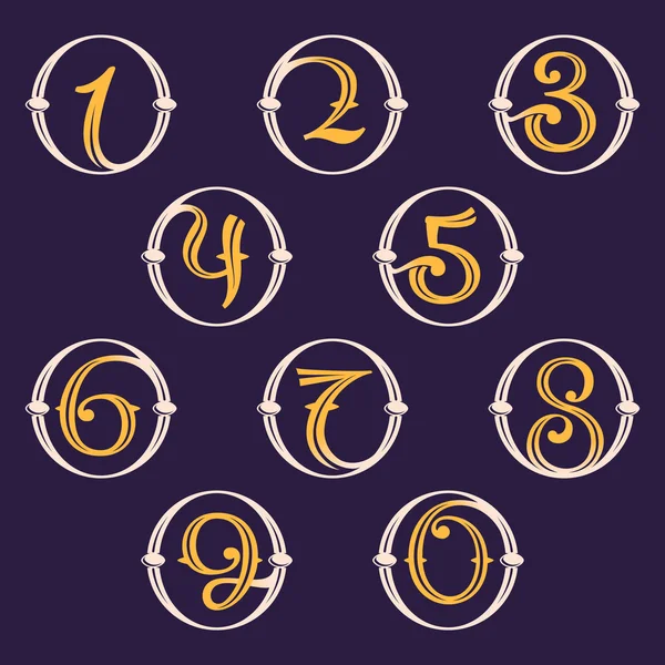 Numerów ustawić logo w golden vintage circle. — Wektor stockowy