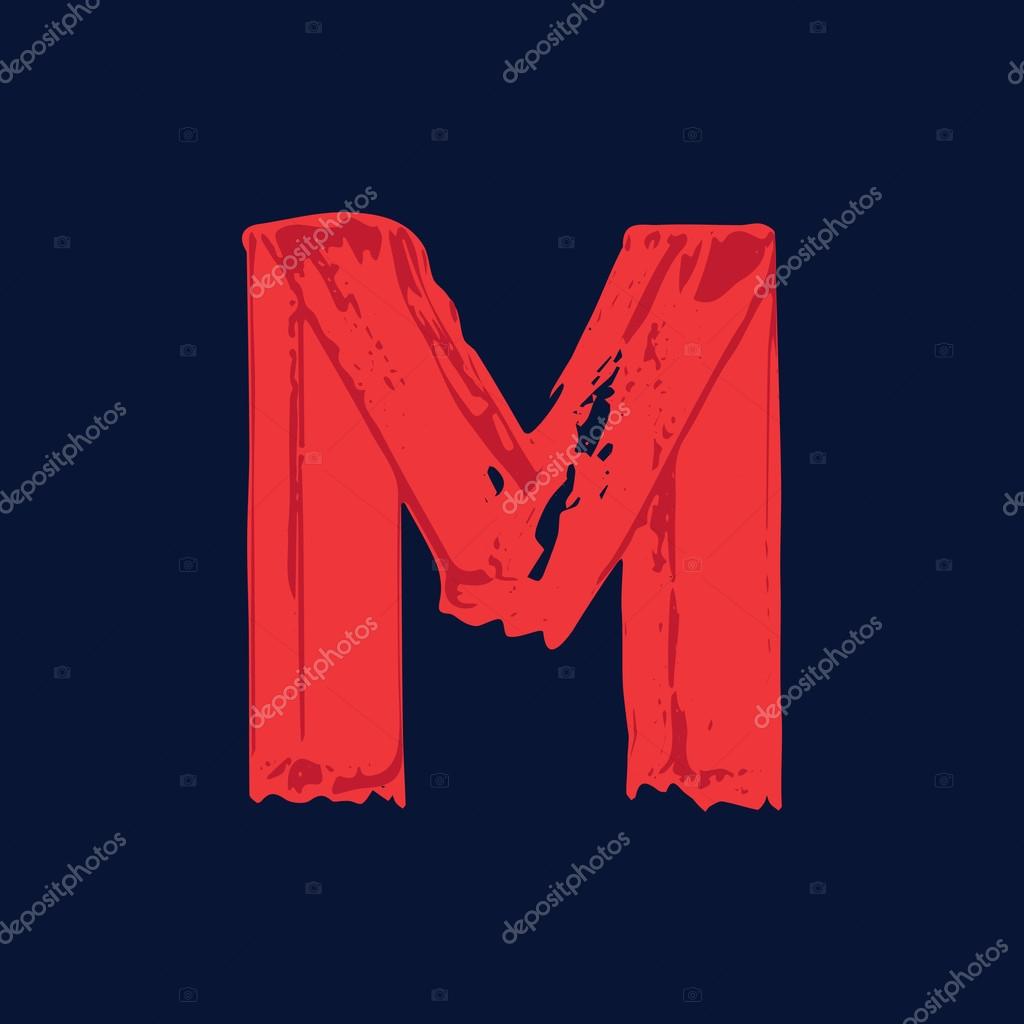 Letter M logo with grunge brush strokes. Hand drawn vector  elements for T-shirt, label, badge, card or poster.