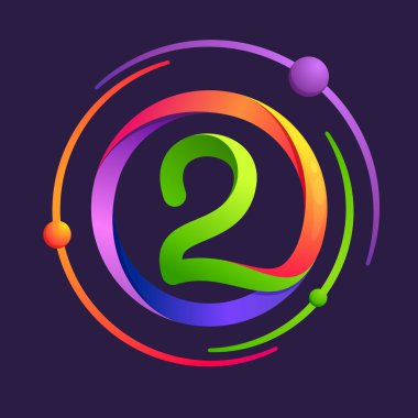 Number two logo with atoms orbits.  clipart