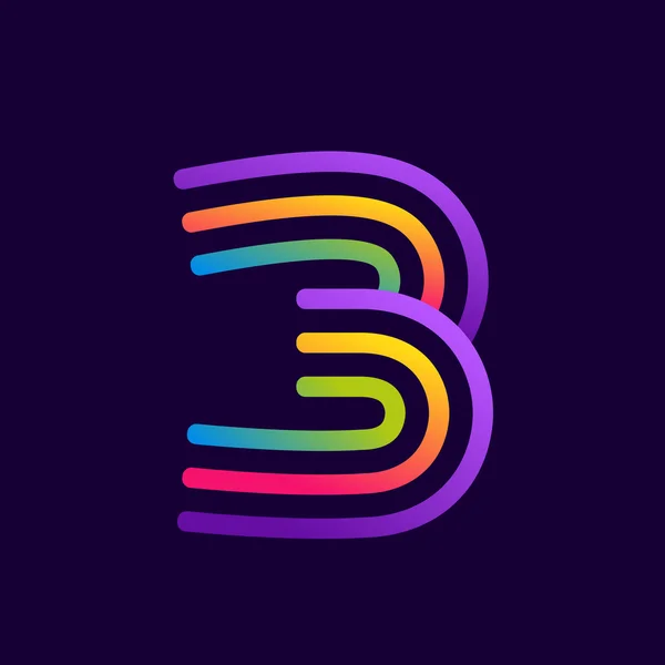 Nummer drie logo met neon lijnen. — Stockvector