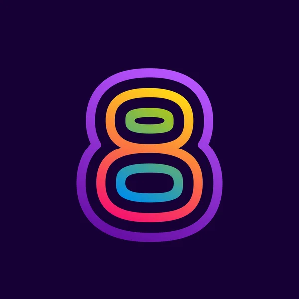 Logo numero otto con linee al neon . — Vettoriale Stock
