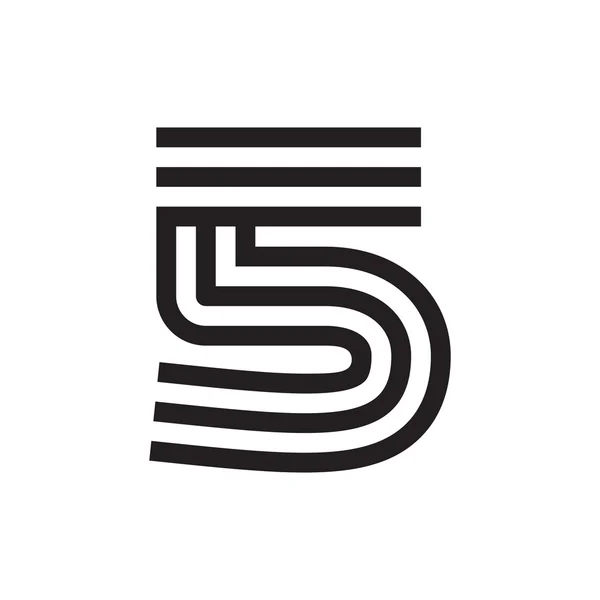 Logo numero cinque formato da linee parallele . — Vettoriale Stock