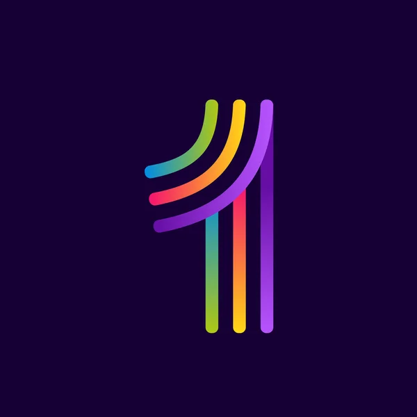 Nummer één logo met neon lijnen. — Stockvector