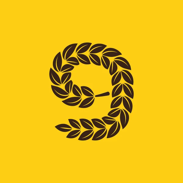 Logotipo número nove formado pela coroa de louros . — Vetor de Stock