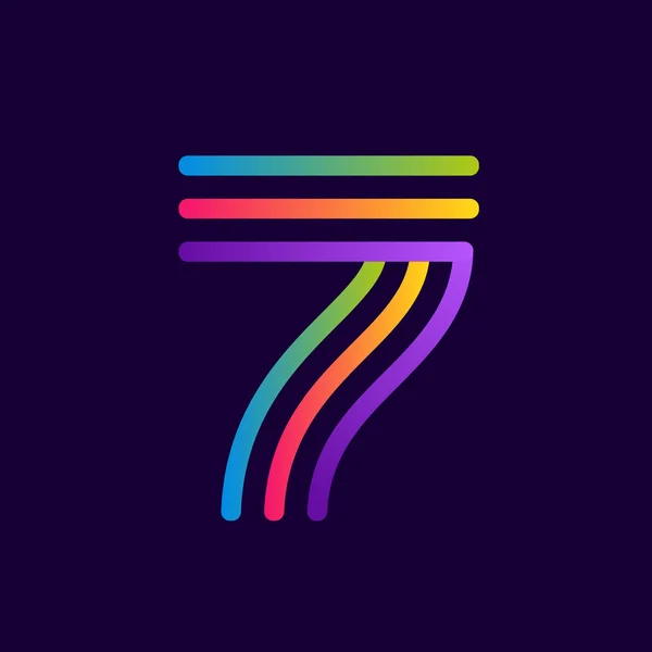 Logo numero sette con linee al neon . — Vettoriale Stock