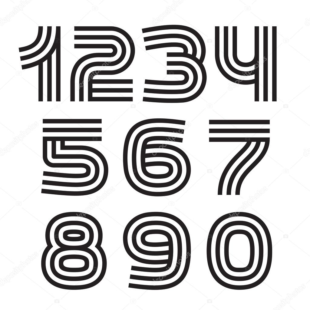 Numbers set logos formed by parallel lines. Vector design for banner, presentation, web page, card, labels or posters.