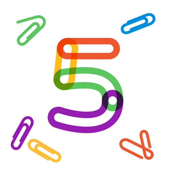 Αριθμός πέντε λογότυπο που σχηματίζεται από το συνδετήρα. — Διανυσματικό Αρχείο