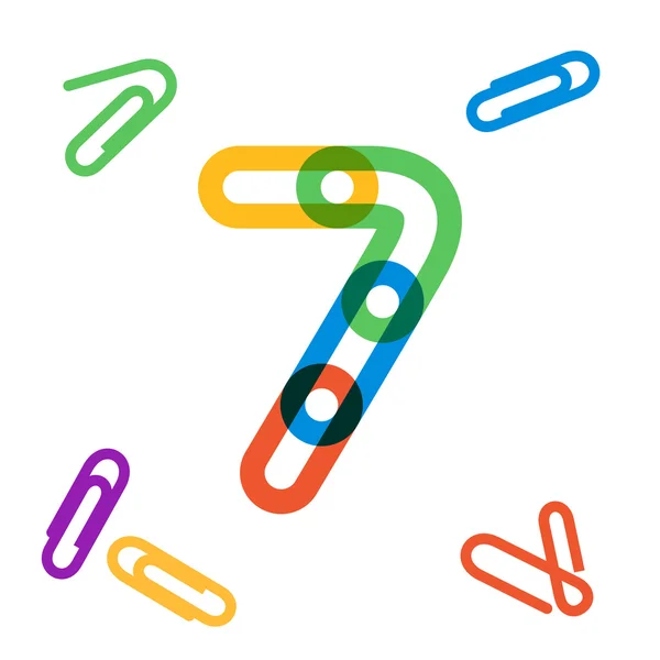 Nummer zeven logo gevormd door paperclip. — Stockvector