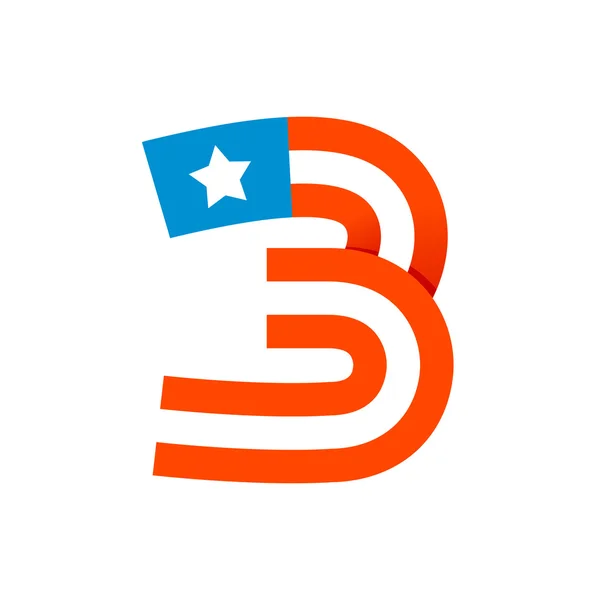 Nummer drie logo met Amerikaanse sterren en strepen. — Stockvector