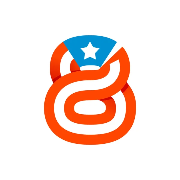 Číslo osm logo s americké hvězdy a pruhy. — Stockový vektor