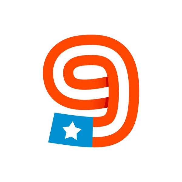 Αριθμός εννέα λογότυπο με αμερικανική αστέρια και τα λωρίδες. — Διανυσματικό Αρχείο
