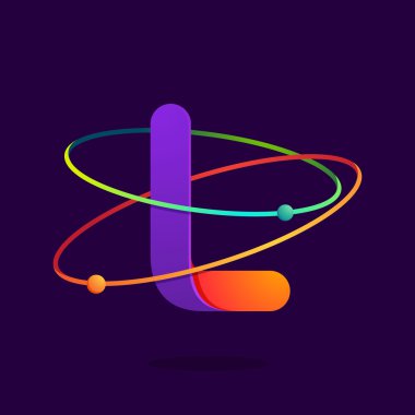 L harfi logosu atomları ile satırları yörüngeler.